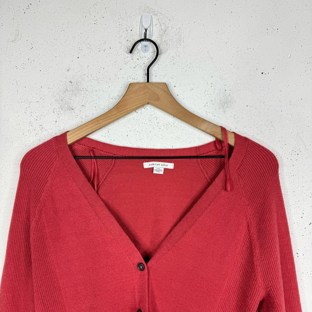 American Eagle Ribbed Button Front Red Cardigan S… - image 3